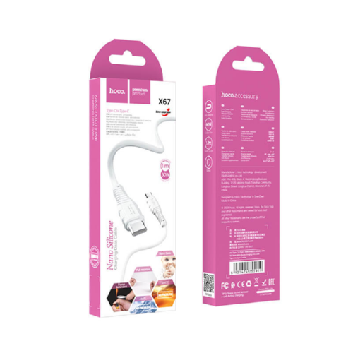 Кабель Hoco Type-C to Type-C Nano Silicone X67 1,2 м 60W 5A White - фото 2