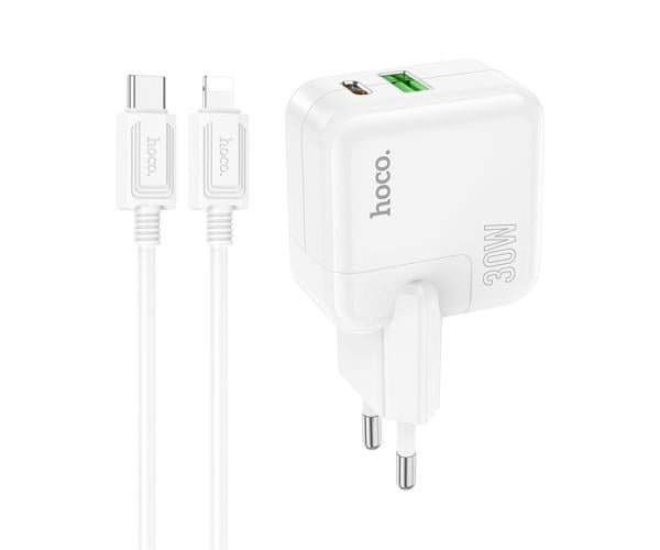 Устройство зарядное сетевое Hoco C111A Lucky Type-C PD30W USB QC3.0 cable Type-C to Lightning White Устройство зарядное сетевое Hoco C111A Lucky Type-C PD30W USB QC3.0 cable Type-C to Lightning White