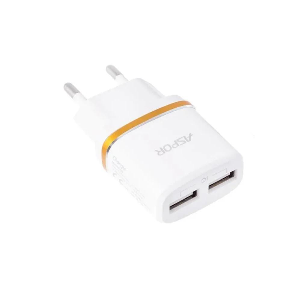 Сетевое зарядное устройство Aspor A828 Eco 2USB/2.4A и USB кабель Type-C Белый (925090)