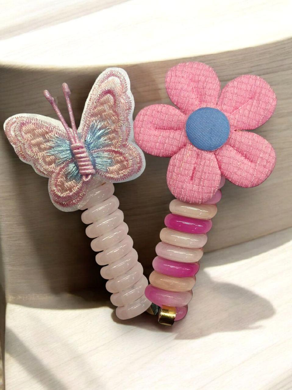 Резинка-пружинка для девочек Цветочек и бабочка 2 шт. Розовый (00-0565)