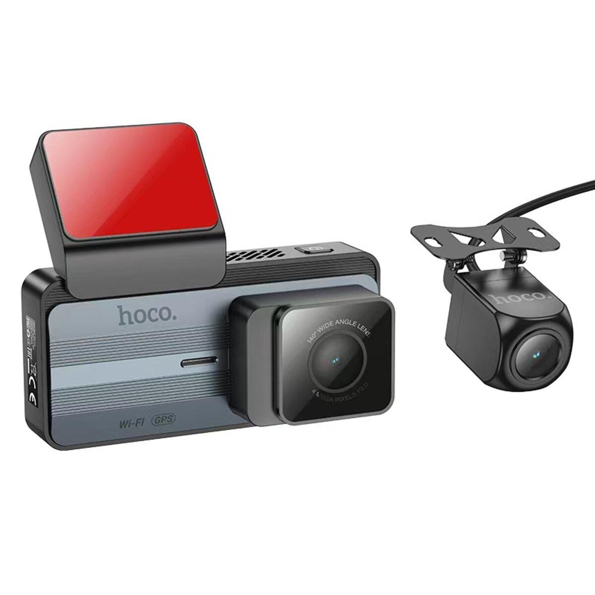 Відеореєстратор автомобільний Hoco DV12 driving recorder 2K display GPS with rear camera 3,69" Grey (6942007640176)