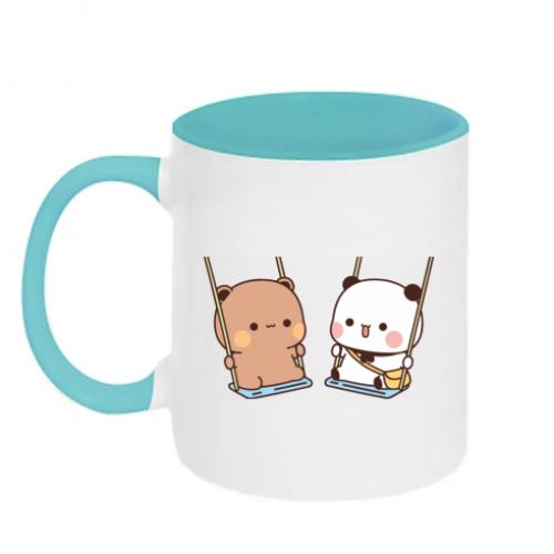 Чашка керамическая двухцветная Бубу и Дуду на качелях 320 мл Голубой/Белый (15759607-64-193864) - фото 1 Чашка керамическая двухцветная Бубу и Дуду на качелях 320 мл Голубой/Белый (15759607-64-193864) - фото 1