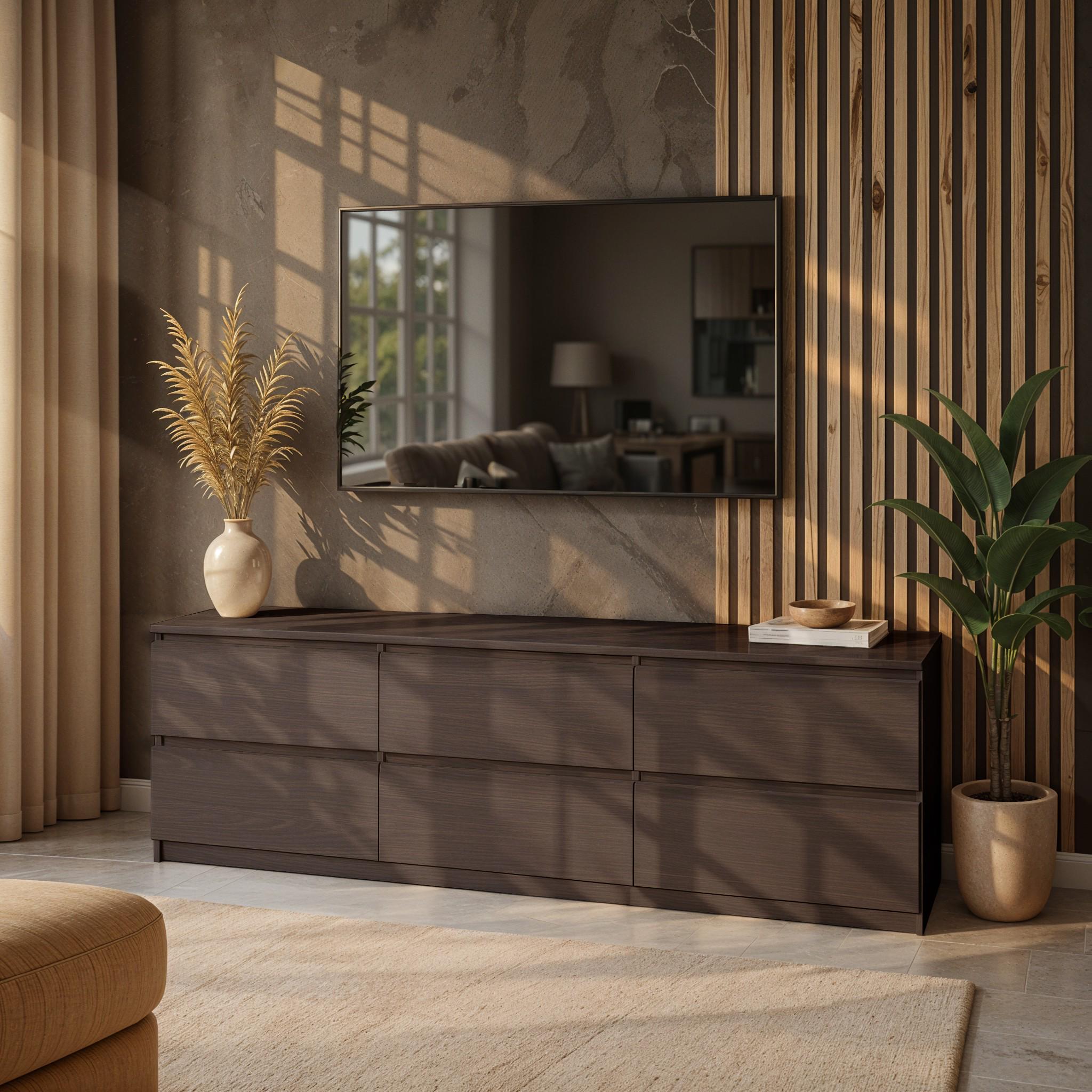 Тумба под телевизор Kvatro на 6 ящиков без ручек 1400х370х500 мм Венге Магия