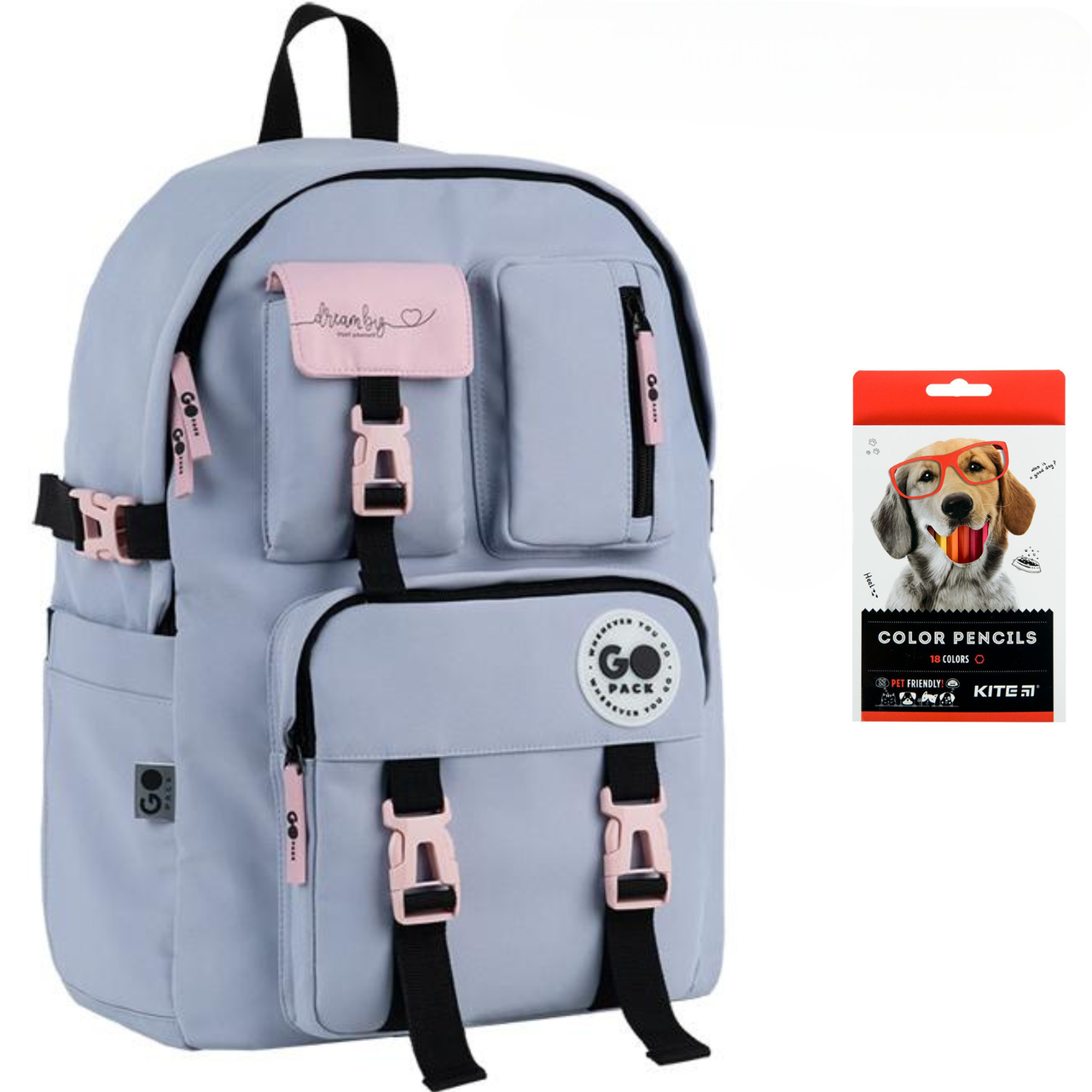Рюкзак школьный GoPack Education Teens GO26-2500L-1 и карандаши KITE 18 цветов Серый (2905030966)
