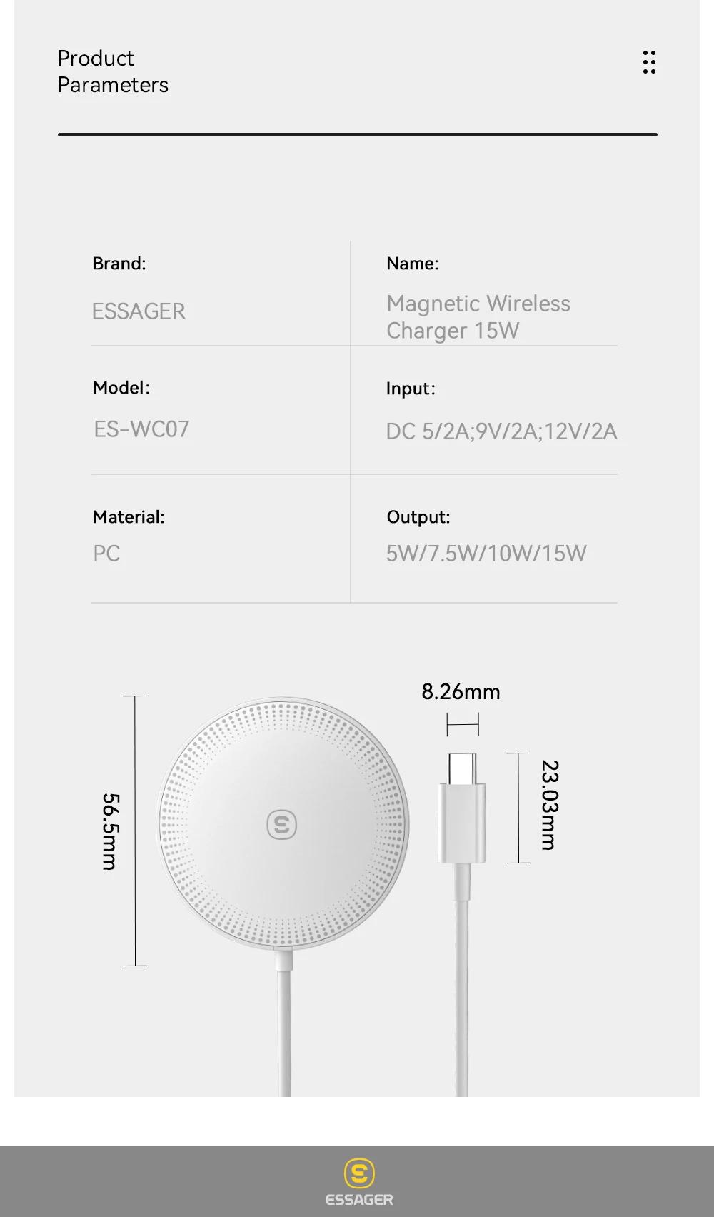 Зарядное устройство беспроводное Essager Qi Magnetic Charger ES-WC07 15W White - фото 10