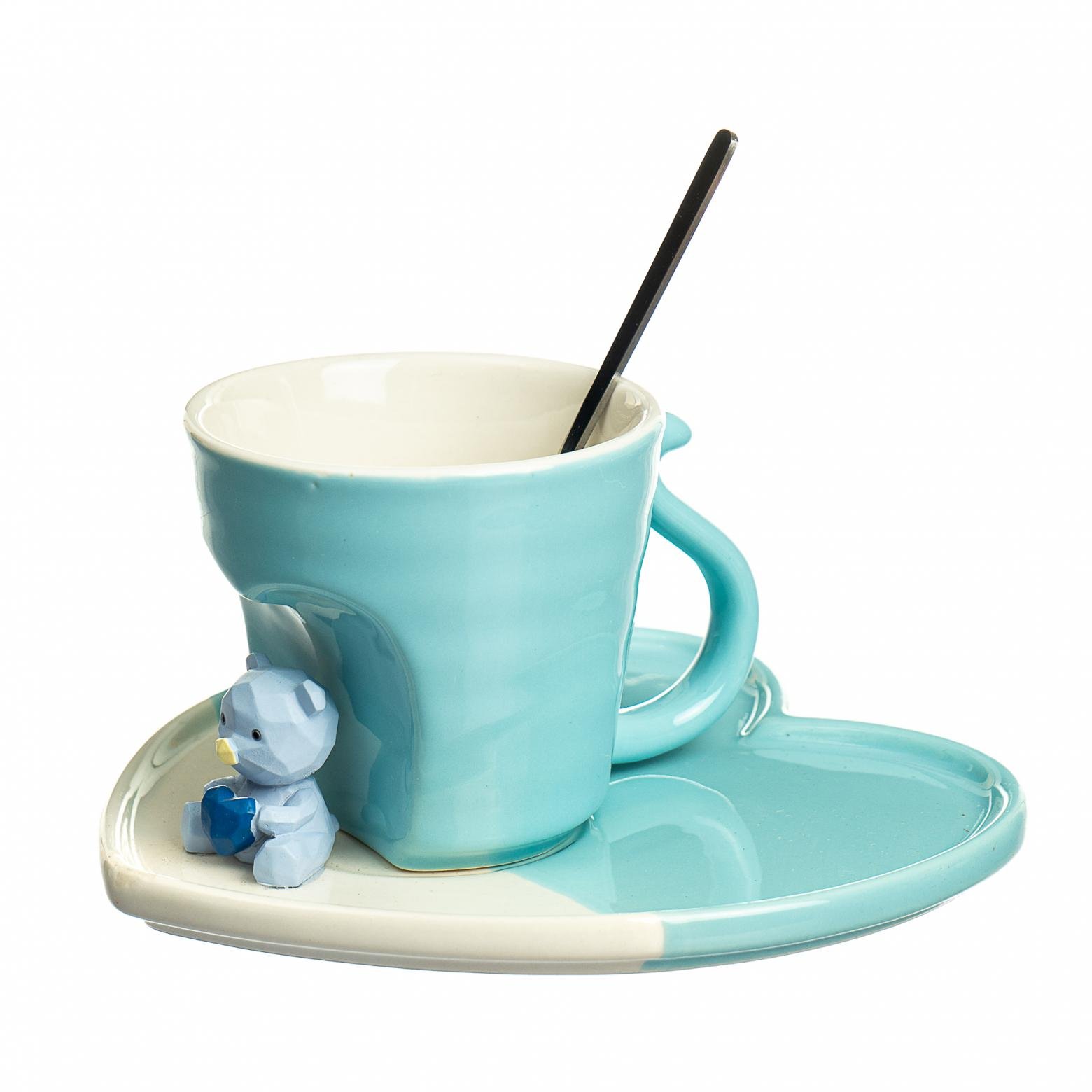 Кружка с блюдцем Elisey Мишка 150 мл Бирюзовый (8515-001)