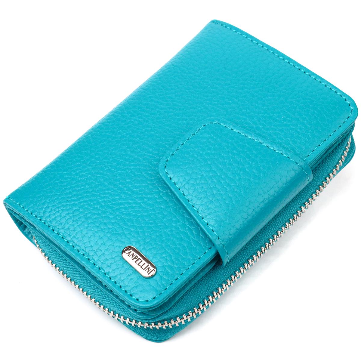 Портмоне женское из натуральной кожи Canpellini Wallet 21599 с монетницей на молнии Бирюзовый (55379)