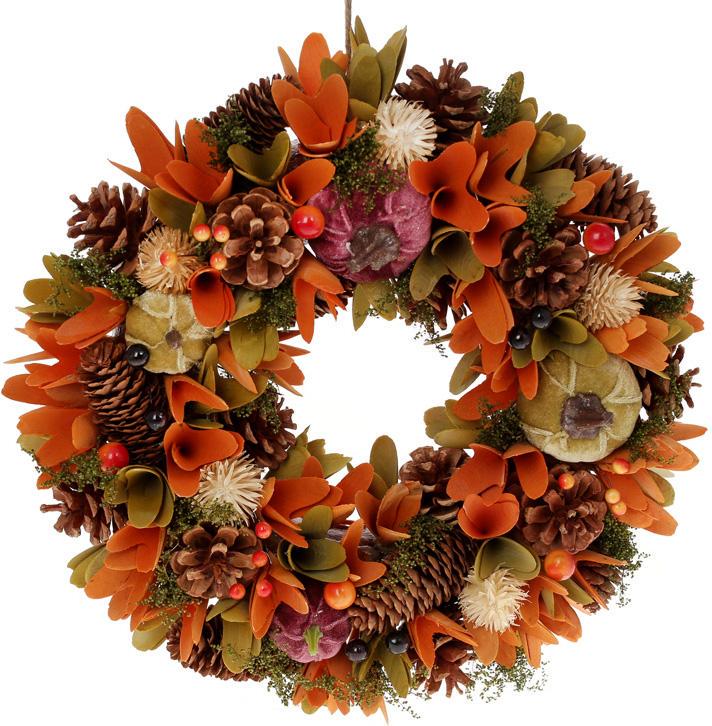 Венок декоративный Дары осени с натуральными шишками 34 см