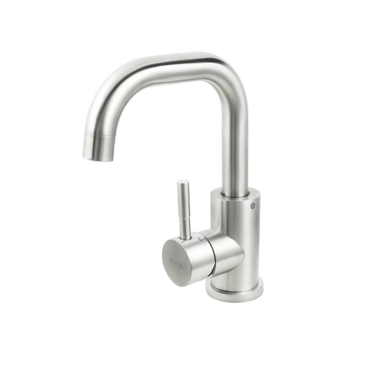 Смеситель для умывальника Venta VS122FS однорычажный изогнутый в ванну нержавеющая сталь врезной Сатин