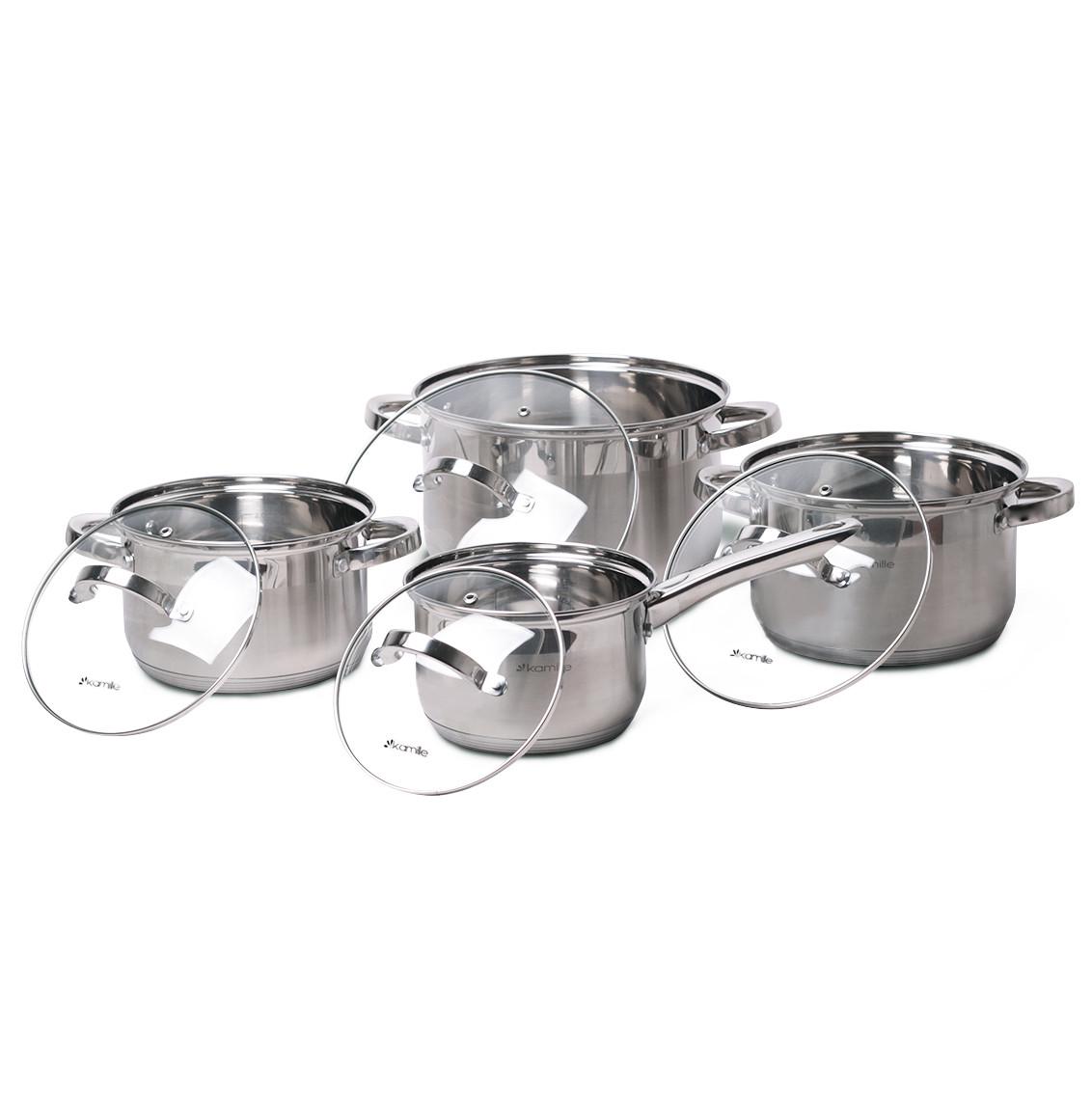 Набір каструль із кришками Kamille КМ-5632S із нержавіючої сталі з 8 предметів Сталевий (150-84-5632S) - фото 4 Набір каструль із кришками Kamille КМ-5632S із нержавіючої сталі з 8 предметів Сталевий (150-84-5632S) - фото 4