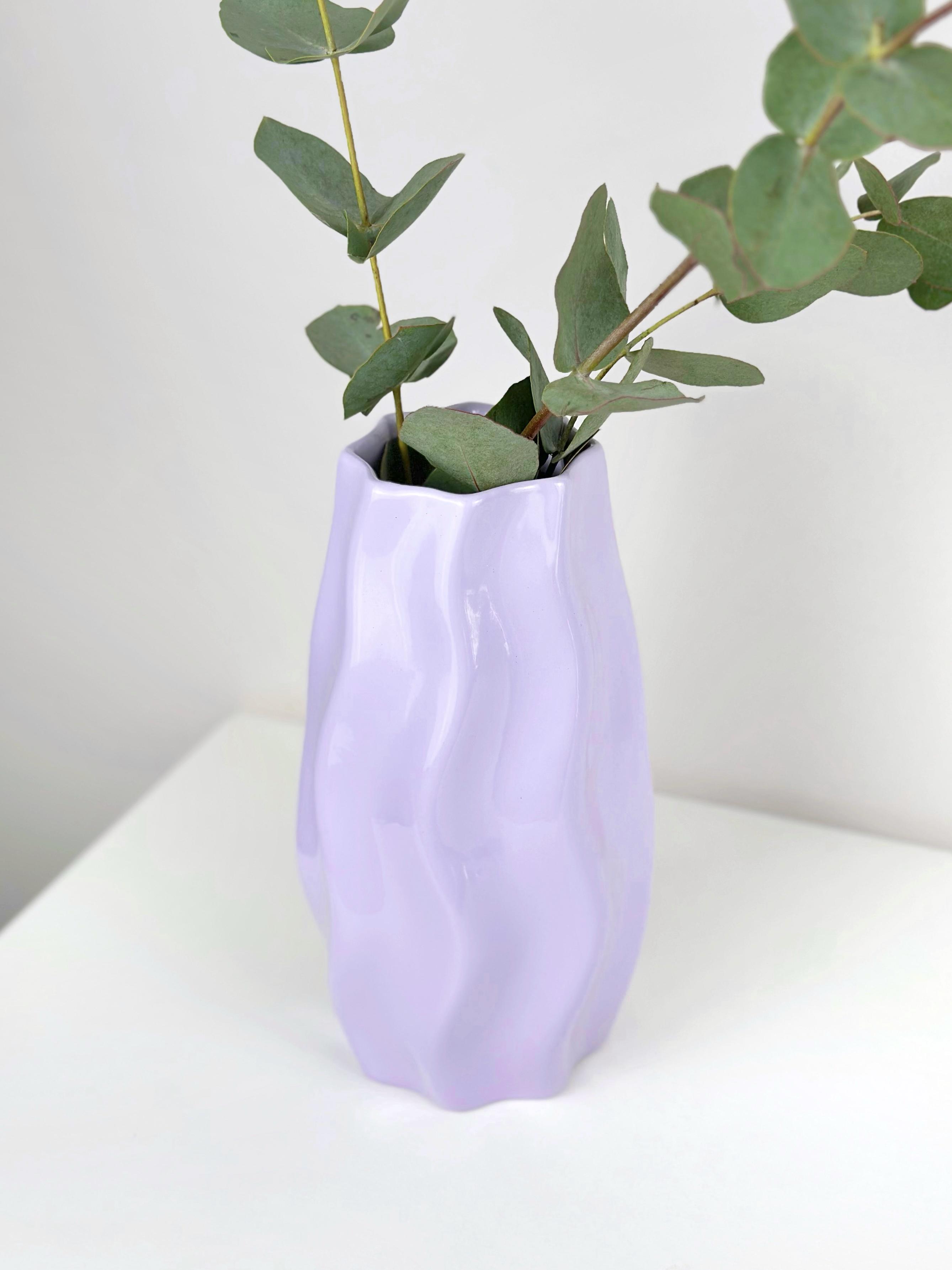 Ваза для цветов и декора глиняная керамическая Волна 22 см Лавандовый (4001-10) - фото 2