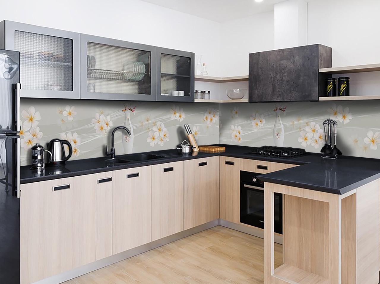 Кухонный фартук Белые леи линии из самоклеющейся виниловой пленки 60х300 см Серый