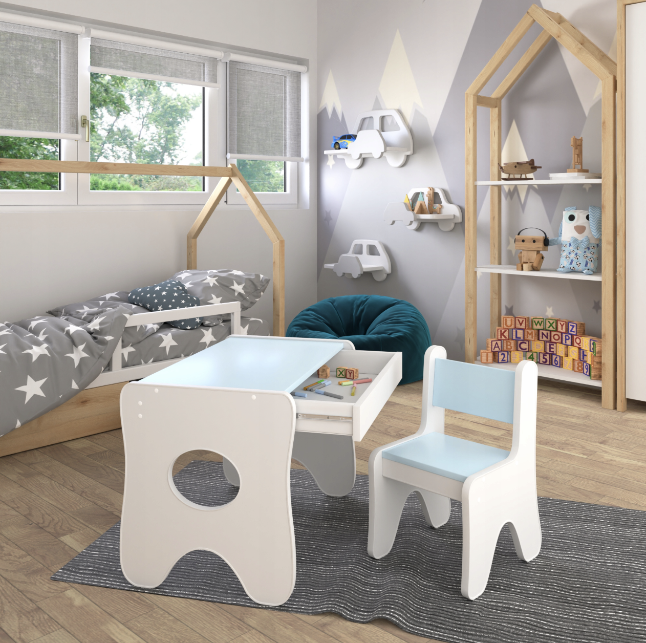 Дитячий стілець для ігрової кімнати Tiding Bag 55х37х33 см Білий з блакитним - фото 4