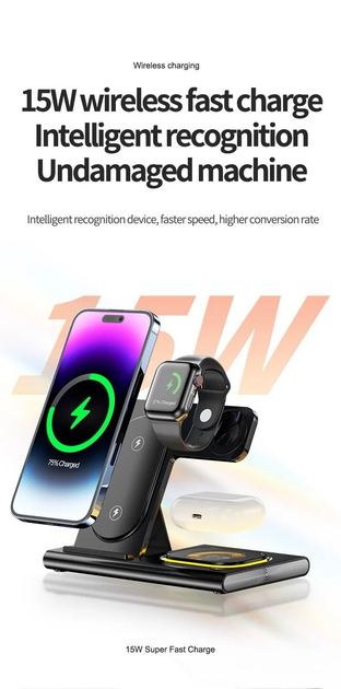 Док-станция беспроводная Magnetic Wireless Charging зарядка для iPhone/iWatch/Airpods Black (A-80) - фото 4