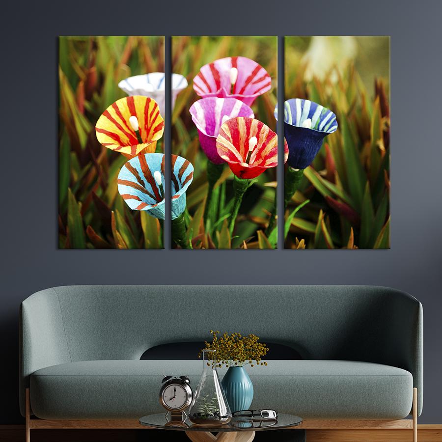 Картина на холсте триптих Яркие полосатые каллы 78x48 см (1000-31)
