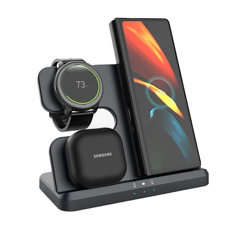 Док-станция беспроводная QINETIQ 3в1 Q10 23W для смартфона Samsung часов Galaxy Watch 3-7 наушников (2320774138)