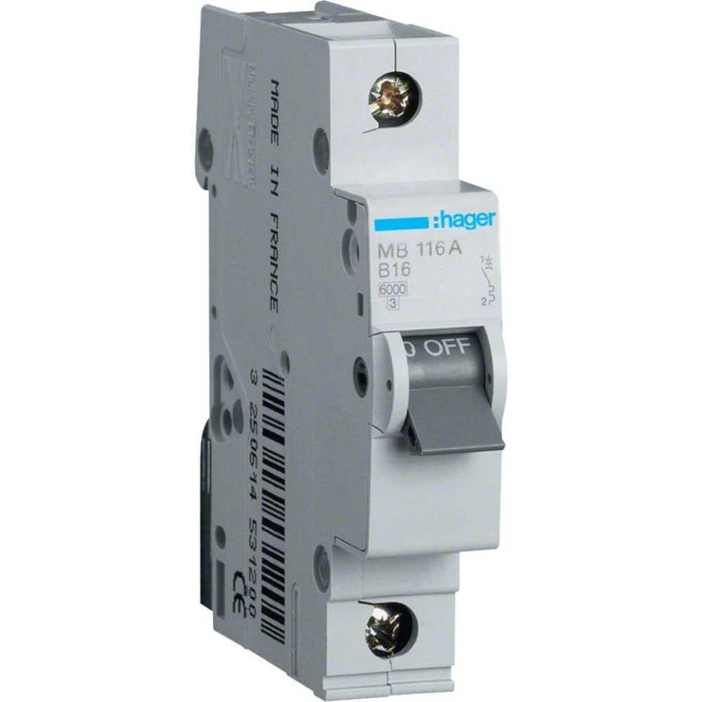 Автоматический выключатель Hager MBN116 B 1p 16А (28683262)