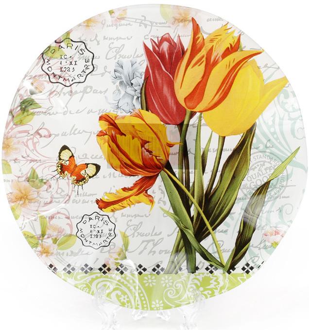 Набір скляних тарілок Букет тюльпанів 6 шт. 25 см - фото 2