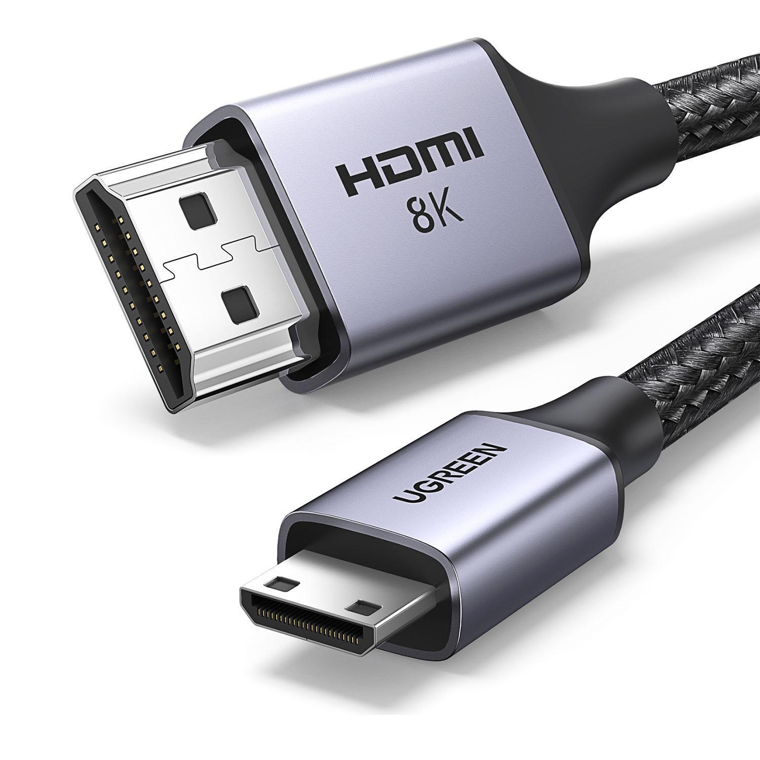 Кабель двунаправленный UGREEN mini HDMI-HDMI 2.1 8K 60Hz 4K 144Hz 1080P 240Hz 48 Гбит/с HDR 10+ eARC HDMI-C на HDMI-A 1 м Черный (15514)