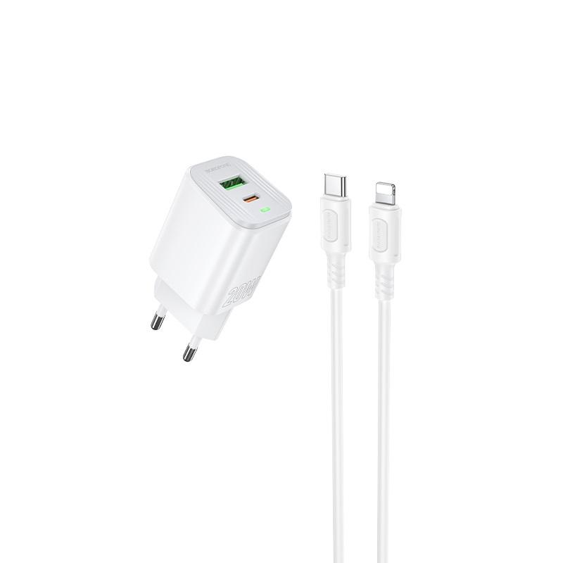 Зарядний пристрій мережевий Borofone BAS83A Star PD20W+QC3.0 charger set C to iP EU White (35226804)