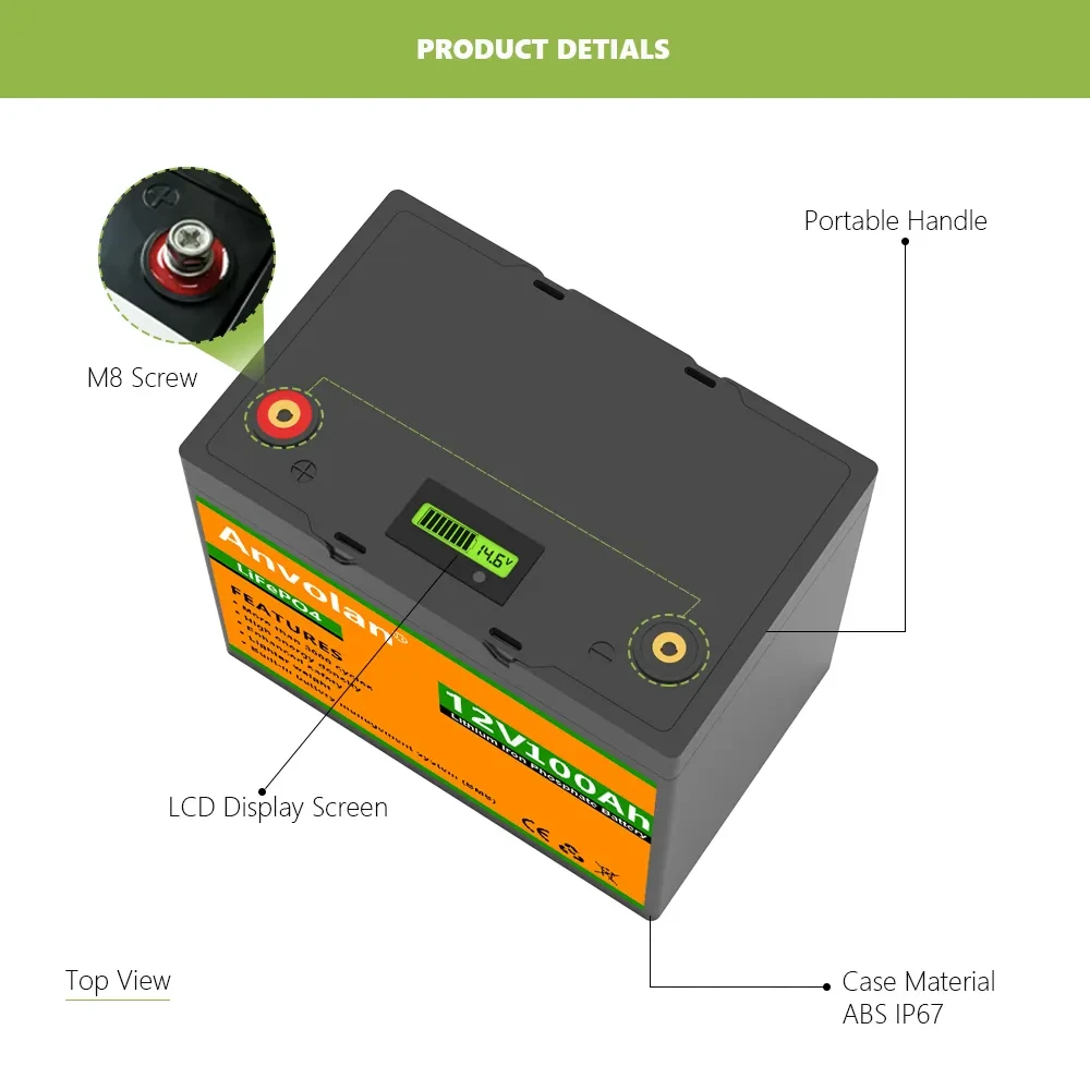 Літій-залізо-фосфатний акумулятор Anvolan 12V 100Ah (2567583229) - фото 2 Літій-залізо-фосфатний акумулятор Anvolan 12V 100Ah (2567583229) - фото 2