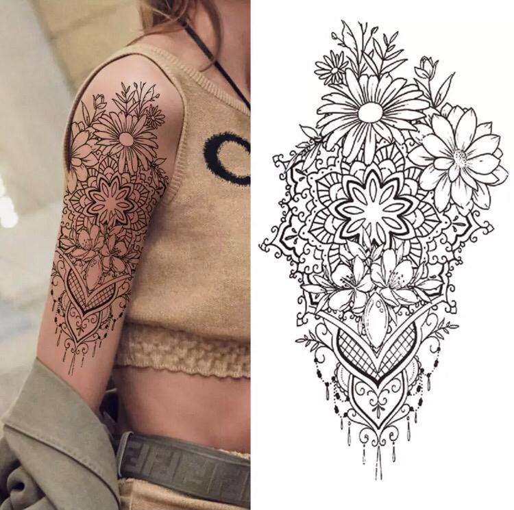 Тату тимчасове водостійке 3D велике Квіти із візерунком XQB-336 9,5х10 см (4506396) - фото 2 Тату тимчасове водостійке 3D велике Квіти із візерунком XQB-336 9,5х10 см (4506396) - фото 2