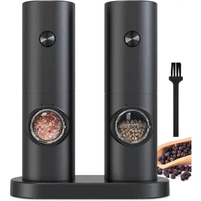 Мельница для специй Grinder Set на аккумуляторе с подсветкой и подставкой 70 мл 2 шт. Черный (opt-104537)