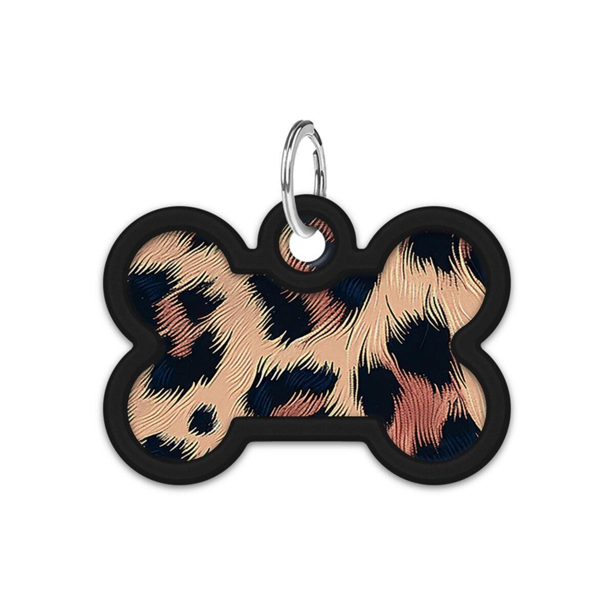 Адресник металевий для собак і котів Waudog Smart ID Леопард з QR паспортом кістка 40х28 мм (231-4066 Col)