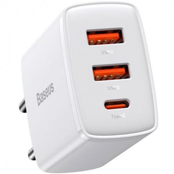 Зарядний пристрій Baseus Compact Quick Charger 2U+C 30 W White (CCXJ-E02)