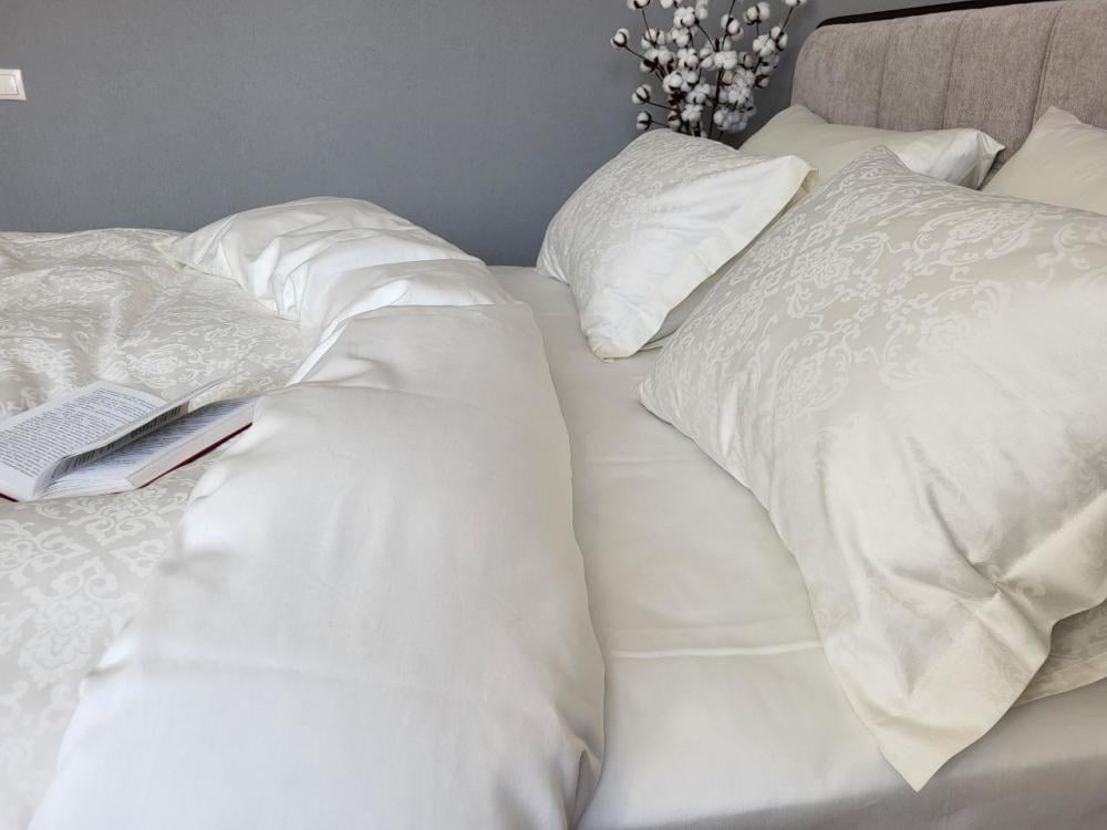 Комплект постельного белья на резинке Мир сатин жаккард Premium двуспальный/наволочки 50х70/70х70 см Caspe Ivory (9092) - фото 3 Комплект постельного белья на резинке Мир сатин жаккард Premium двуспальный/наволочки 50х70/70х70 см Caspe Ivory (9092) - фото 3