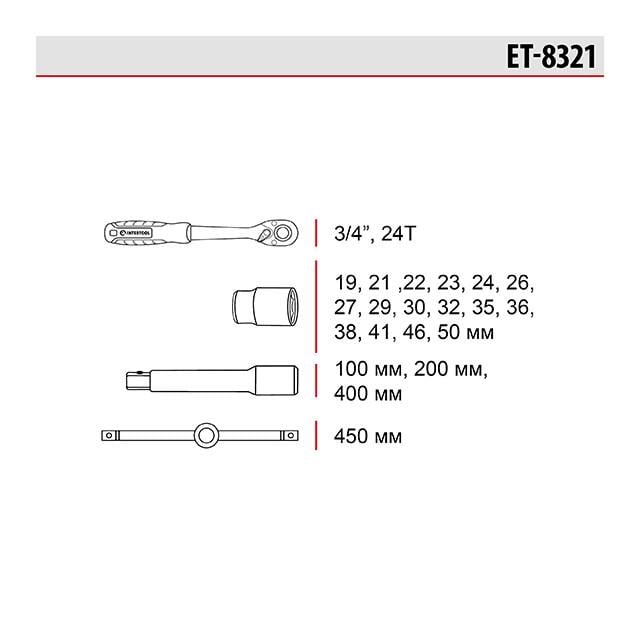 Набор инструментов Intertool ET-8321 Cr-V 3/4" 21 ед. (10146372) - фото 10