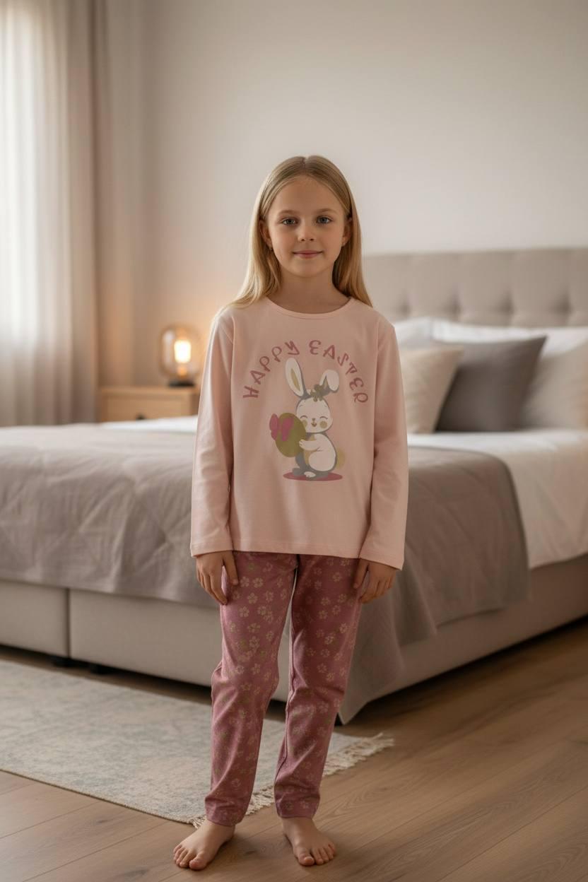 Пижама демисезонная для девочки BAYKAR Зайчик хлопок р. 3 98-104 см 3-4 года Персиковый (9350-209)