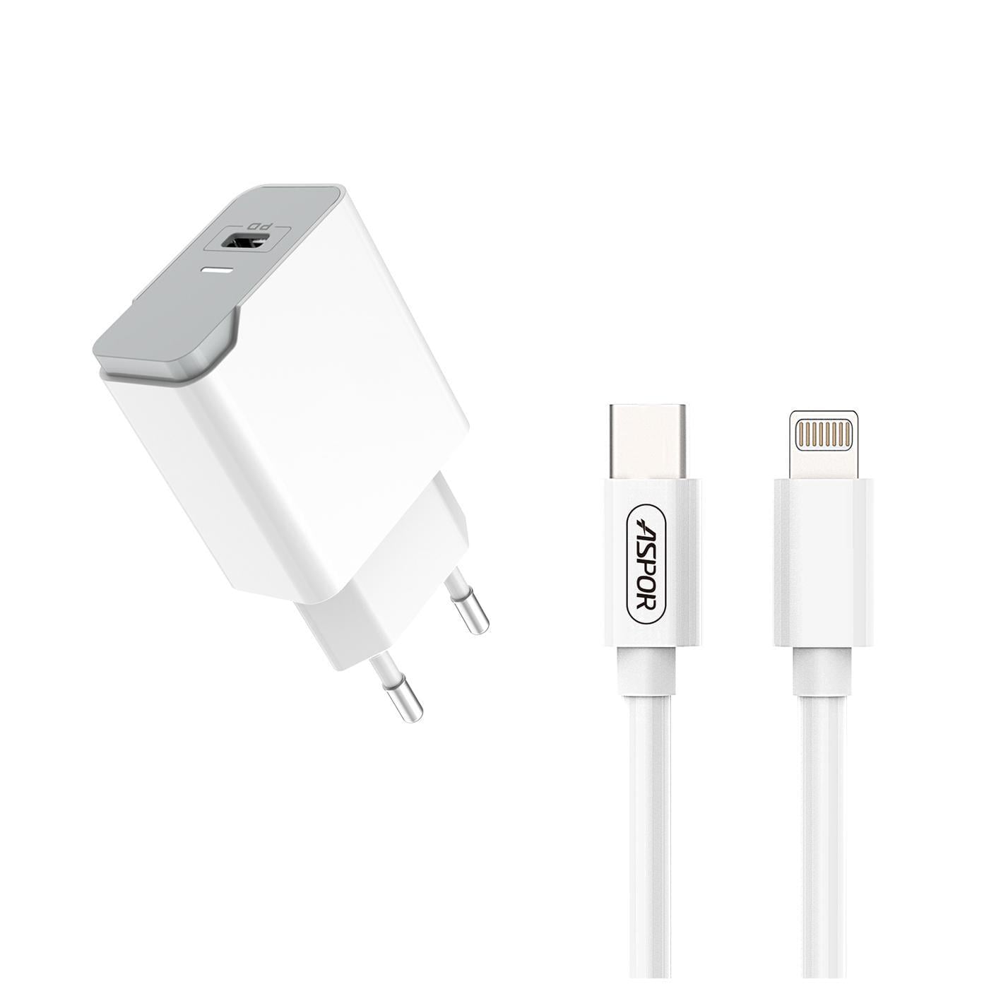 Зарядное устройство для телефонов Aspor A825 20W USB-C QC3.0 кабель Lightning Белый (557-925117)