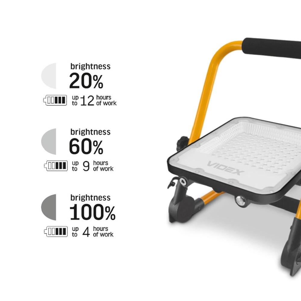 Прожектор переносний автономний Videx 50W 5000K 1600Lm 245x324x59 мм (482479) - фото 3