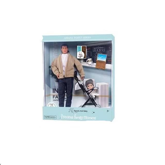 Кукла Ardana FEmily Папа с дочкой/коляска/ноутбук/чашка 30 см Multicolor (147947)