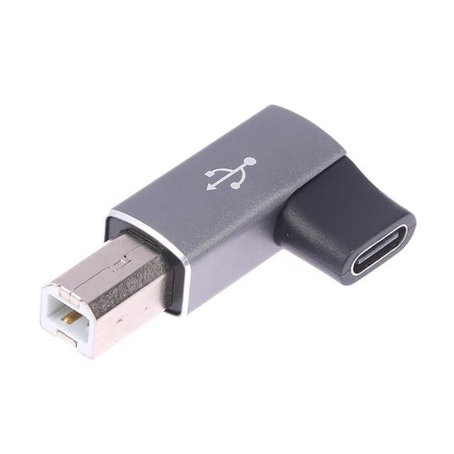 Перехідник-адаптер кутовий SUNROZ USB Type-C Female-USB Type-B Male Grey (A48624)