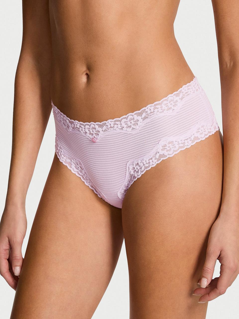 Трусики женские Victoria's Secret Cotton Shadow Stripe Lace-Waist Cheeky M Сиреневый (2885222274)