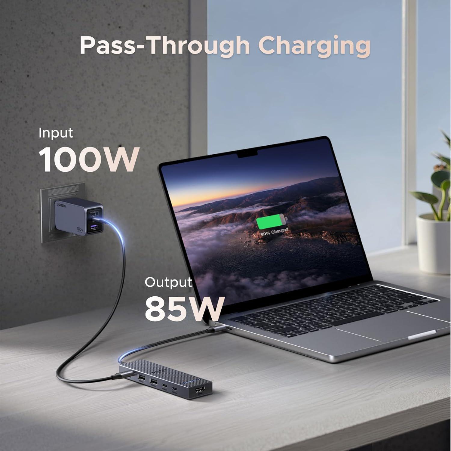 USB-хаб UGREEN 2хUSB-C 3.2 2хUSB-A 3.2 10 Гбіт/с HDMI 4K 60 Гц PD 100 Вт Сірий (45363) - фото 6