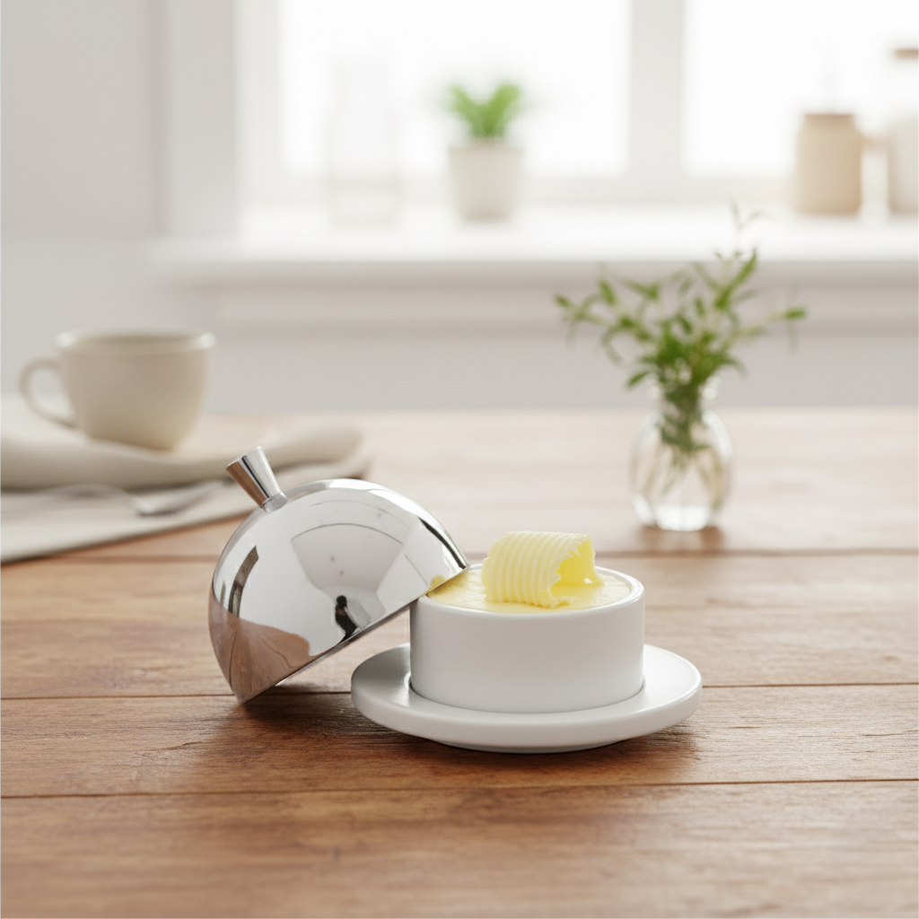 Масленка кухонная APS с крышкой 9 см Серебристый (29670892) - фото 4