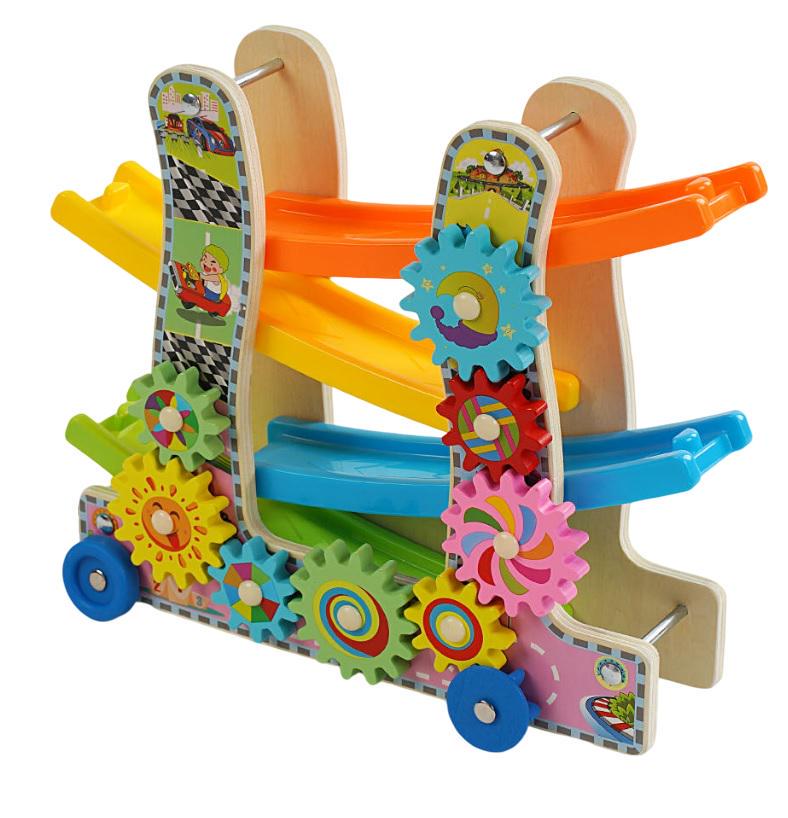 Трек дитячий автомобільний Wooden Toys дерев’яний шестерні/каталка Multicolor (158071) Трек дитячий автомобільний Wooden Toys дерев’яний шестерні/каталка Multicolor (158071)