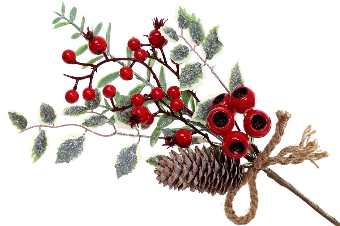 Декоративная ветка BonaDi с ягодами и шишками 34 см (903-500)