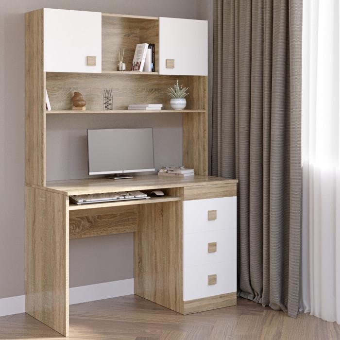 Письменный стол с надстройкой Соната Дуб сонома/Белый (26732121)