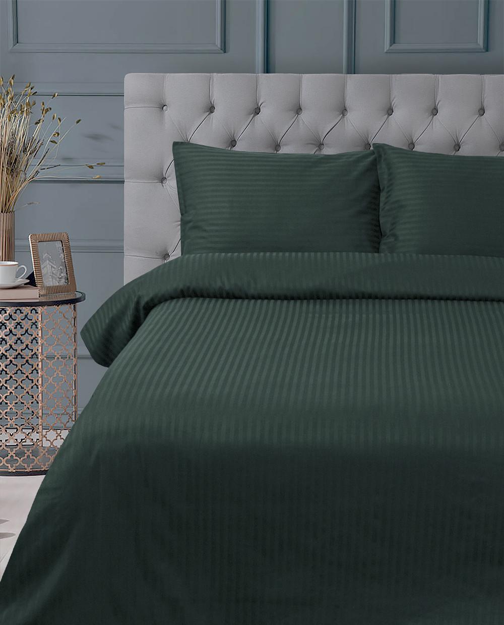 Комплект постельного белья семейный Lotus Отель Сатин Страйп Изумруд (svt-2000022281157)
