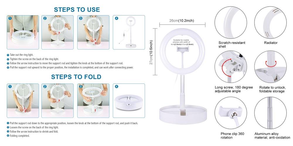 Лампа кільцева LED 26 см штатив до 138 см USB (2558722805) - фото 3 Лампа кільцева LED 26 см штатив до 138 см USB (2558722805) - фото 3