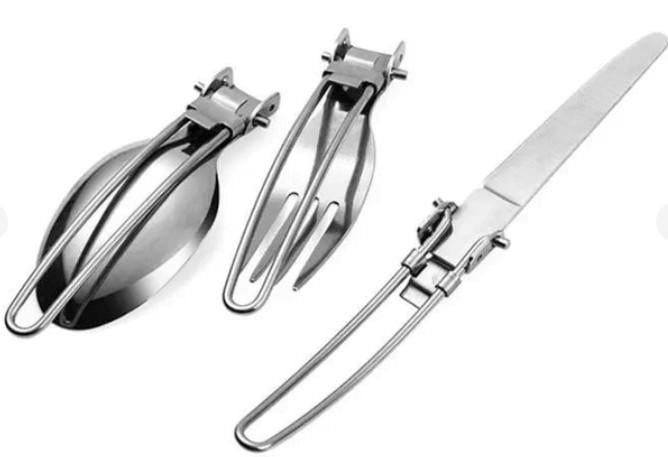 Набір столових приладів туристичний 3в1 складні ложка/вилка/ніж у чохлі Сріблястий (AWN-00130) - фото 2 Набір столових приладів туристичний 3в1 складні ложка/вилка/ніж у чохлі Сріблястий (AWN-00130) - фото 2