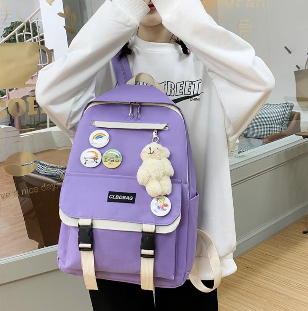 Рюкзак шкільний для дівчинки 4в1 CLBDBAG 1195 шоппер/пенал/сумочка Фіолетово-білий (DR016811) - фото 2