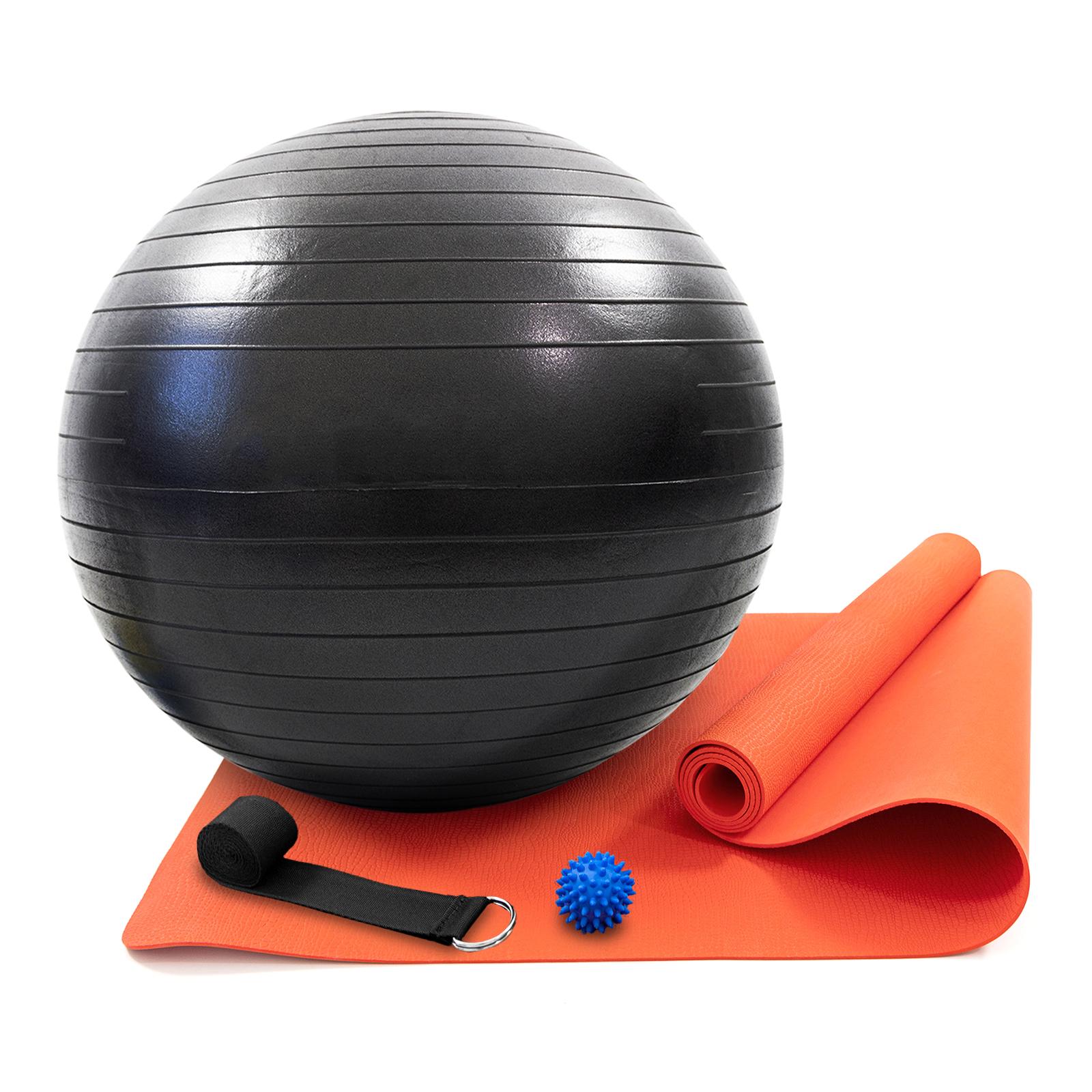 Коврик для йоги и фитнеса OSPORT Set 100 фитбол 75 см массажный мячик и ремень для йоги Красно-черный (n-0130)