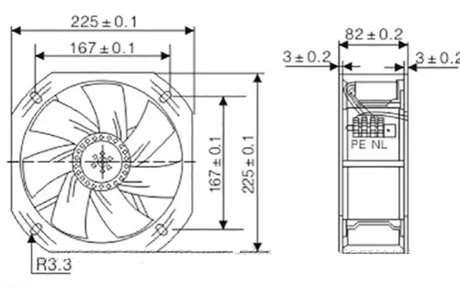 Вентилятор осевой металлический DS 22580 ABHL 200 мм 225х225х80 (0701) - фото 3