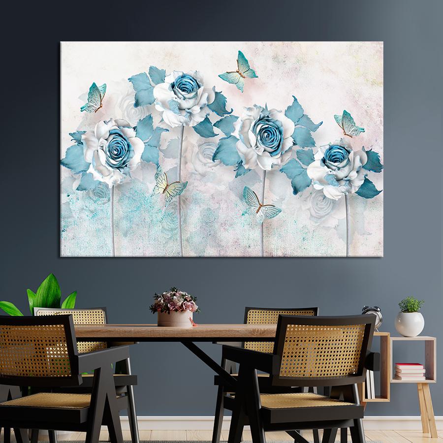 Картина на холсте Бело-синие розы 80x54 см (V381-1_L)
