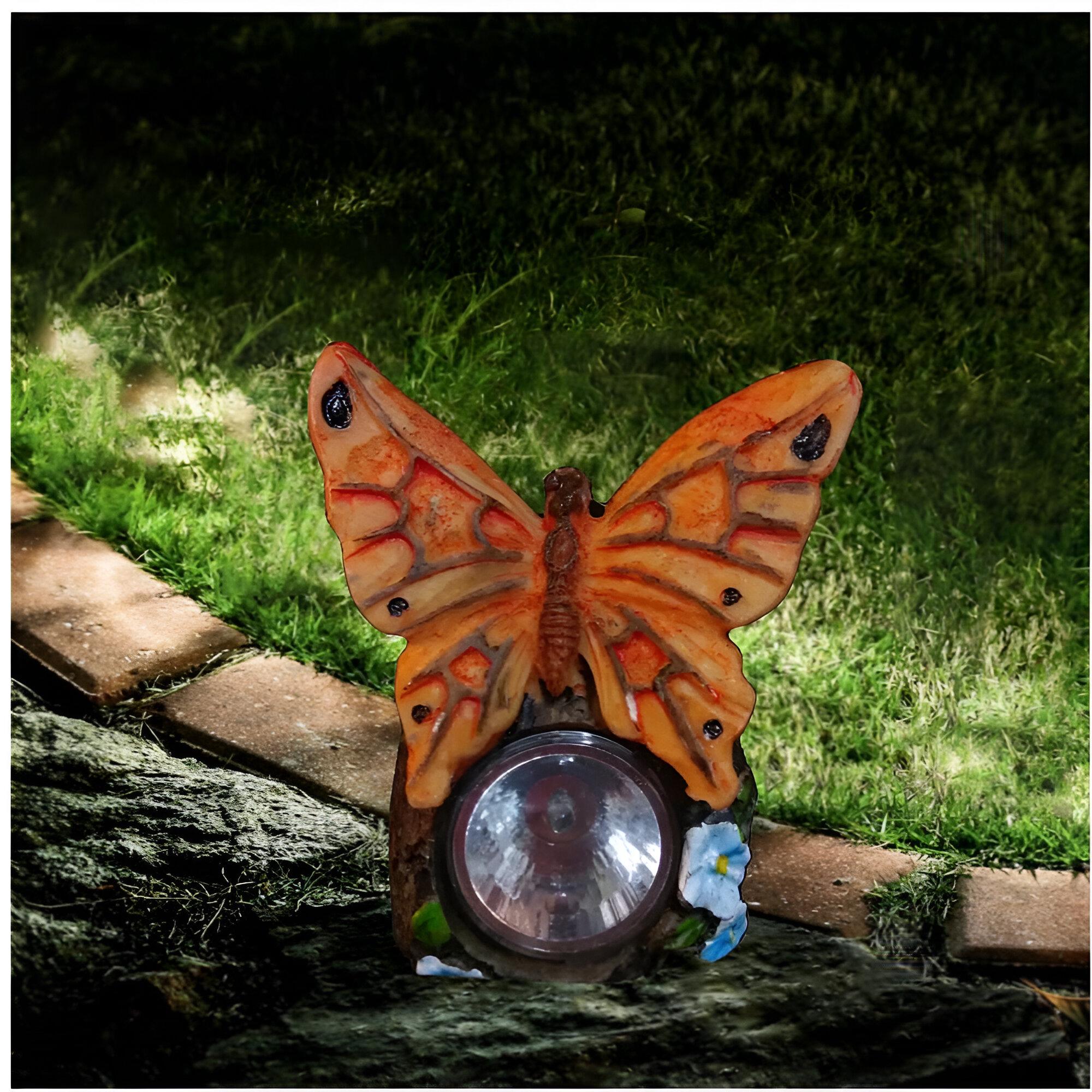 Светильник садовый Lemanso Бабочка керамическая на солнечной батарее 6500К с выключателем Оранжевая (CAB124)